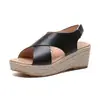 Sandalias de Cuña de Talla Grande para Mujer Deseo Amazon Europeas y Americanas Tejidas con Paja Cuerda de Cáñamo Punta Abierta Sandalias Romanas Cruzadas con Punta Abierta para Mujer