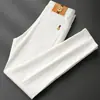 Jeans Branco Masculino de Alta Qualidade Italiano Slim-Fit com Stretch 2026 Negócios Inverno Forrado com Fleece Espessado Calças Quentes