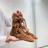 Botas de Tornozelo Vazadas Rendadas Estilo Retrô Casuais Confortáveis Versáteis Sandálias Romanas de Verão Respiráveis com Salto Escondido Botas Western para Exterior