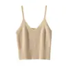 Camiseta de tirantes de punto de cachemira 100% pura estilo francés con cuello en V para mujer, top de tirantes acanalado de cintura alta, adelgazante y versátil, imprescindible
