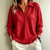 Outono 2026 Camiseta de Tricô Waffle Manga Longa Europeia e Americana Transfronteiriça Feminina Solta Cor Sólida Gola Polo Top