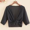 Nova Camisa de Chiffon de Verão com Saia Camisa de Renda All-match Western Fashion Cardigan Knot Lace Pequeno Xale