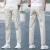 Pantalones casuales de verano nuevos, pantalones para hombre estilo K, pantalones modernos holgados de pierna recta para jóvenes, de algodón puro elástico color blanco hueso para hombre