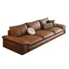 Sofá de cuero genuino en estilo retro minimalista italiano para sala de estar, oficina moderna y simple, sofá nube de cuero de línea recta para velero
