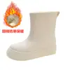 Botas de Lluvia de Moda Sencillas de Longitud Media para Mujer Adulto de Uso Exterior Botas de Lluvia Cálidas con Forro de Lana Antideslizantes Impermeables Zapatos Planos de Goma
