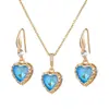 Nuevos Pendientes Colgante de Amor Juego Cristal de Color Forma de Corazón Pendientes de Circonita Pendientes para Mujer Transfronterizo Collar de Acero de Titanio