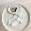 Meias Femininas Novo Estilo Europeu Outono e Inverno, Meias de Cano Médio Tricotadas com Fio Mesclado de Padrão Floral Retrô, Meias Grossas com Estampa de Letras Tendência