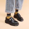 Zapatos Bajos de Cuero Pequeños con Suela Gruesa y Hebillas para Mujer, Cuero Genuino, Estilo Británico, Casual, Estudiantes, Suelas de Plataforma Mediana-Gruesas