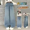 2026 Calça Jeans Wide-Leg Versátil Soltinha Tendência Estilo Coreano para Meninas Mais Velhas Calça de Cintura Alta Moda