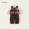 Conjunto de tres piezas de otoño para niños Bangxuan: camiseta básica de manga larga, chaleco Fair Isle y pantalones largos casuales para niños