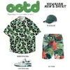 Roupa Havaiana Verão Novo Flor Asiática do Sudeste Camisa Masculina Manga Curta Shorts Levemente Maduro Fino Moldado Traje de Praia
