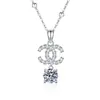 Collar Popular Transfronterizo de Moissanita Cadena de Bolas de Plata de Ley S925 Lujo Accesible Pequeña Fragancia Colgante Doble C Collar de Moissanita