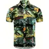 Nueva Camisa de Vacaciones Manga Corta Cárdigan Cuello Solapa Hawaiano Verano Hombres Bandera Americana Estampado Modelo Amazon