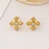 Pendientes de Flor de Tres Hojas con Diseño Completo de Diamantes Estilo Coreano con Circonita para Mujer, Pendientes Versátiles, Frescos, Dulces y de Alta Gama