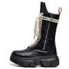 Botas de motocicleta de cuero de primera capa, suela gruesa, 18 ojillos, para mujer, modelo 1460, con cremallera lateral, patrón de lichi, botas altas, cuero genuino, suela de plataforma y lengüeta larga