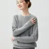 Suéter de tricô 100% caxemira pura estilo preguiçoso para mulheres, gola redonda, design vazado, caimento solto, mangas com ombros caídos, tricô macio e texturizado