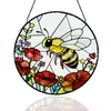 Atrapasol de Vidrio de Colores Abeja y Amapola, Decoración Redonda para Colgar en Ventana de Jardín, Exclusivamente para Suministro Transfronterizo, Adorno para Colgar en Jardín