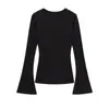 Para Aliexpress Popular Exportación Transfronteriza Estilo Europeo y Americano Moda Femenina Ajustada Camiseta de Manga Larga Acanalada de Trompeta