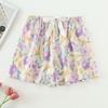 Fornecimento Direto da Fábrica Shorts de Algodão e Seda Feminino Verão Finos Florais Japoneses Caimento Elástico na Cintura Pijama Algodão Artificial Calça Única