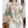 Nueva Camisa Floral de Ramio Color Macarrón para Primavera y Otoño, Holgada y Versátil, Blusa Delgada Estampada para Mujer, 9 Colores