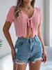 2026 Verano Cardigan de Punto con Cordones Hueco Manga Corta Top Corto de Vacaciones Camisa Protector Solar Moda Femenina Transfronteriza Independiente