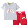 Meninos e Meninas Verão Suit 2023 Novo Verão Cartoon Algodão T-shirt de manga curta Shorts Infantil Casual Conjunto de duas peças