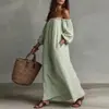 Vestido liso de color sólido estilo vacacional con hombros descubiertos para mujer, nueva moda europea y americana de verano, vestido largo casual y relajado de corte holgado