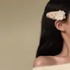 Nova [Série Lichia Rosa] Presilha de Cabelo Flor de Pelúcia Rosa Coreana Outono e Inverno Doce e Versátil Presilha Lateral para Mulheres