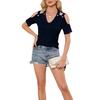 Amazon Transfronterizo Europeo y Americano Comercio Exterior 2025 Primavera y Verano Nueva Moda Top Cuello en V Sexy Hombro Jersey Manga Corta Mujer