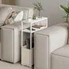 Mesa Auxiliar para Sofá, Estilo Minimalista Moderno con Cesta de Almacenamiento, Arte de Hierro y Madera, Sala de Estar para Espacios Pequeños, Lateral Móvil para Sofá
