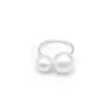 Anillo de Moda Nuevo Estilo Coreano con Perlas Grandes y Pequeñas, Diseño Abierto, Anillo Doble de Perlas Exagerado de Moda, Joyería para Mujer