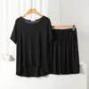 Conjunto de Pantalón Corto de Manga Corta y Cuello Redondo de Modal para Mujer, Verano, Delgado, Holgado, Casual, Cómodo, Ropa de Casa, Conjunto de Dos Piezas