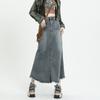Saia jeans vintage feminina primavera e outono 2025, nova saia longa com cintura alta e formato A, estilo pera gordinha, estilo rabo de peixe