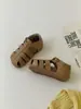 Xshx Roman Borken|Sapatos de Couro Ant Manchado e Resistente à Água para Crianças com Adesivos Mágicos, Sola Macia Antiderrapante de Cortiça, Estilo Coreano
