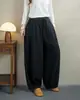 Novedades de otoño: Pantalones elásticos con cordón de estilo artístico y vintage para mujer, de corte holgado, versátiles pantalones largos de algodón y lino, pantalones tipo zanahoria
