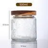 Pote de vidro transparente com relevo de flor de begônia estilo japonês vintage, pote de armazenamento de lanches, chá, pote selado, garrafa de vidro para armazenamento na cozinha
