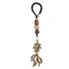 Llavero de latón para coche con pez dorado, colgante pequeño, antiguo, tejido a mano, cadena de llavero de cobre puro, colgante de cordón, colgante