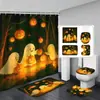 Cortina de Ducha Fantasma de Halloween Felpudo Juego de Cuatro Piezas Serie 5 Baño Separación Seco y Húmedo Cortina de Ducha Cortina de Ducha Impermeable