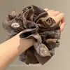Scrunchie de Tecido Dupla Camada Estampado Elegante Estilo Coreano para Mulheres, Prendedor de Rabo de Cavalo de Alta Qualidade, Elástico Volumizador de Cabelo, Acessório de Cabelo, Flor de Cabelo