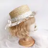 Lolita Sombrero de Paja Elegante Hecho a Mano Color Cla Margarita Encaje Lazo Sombrero de Paja Flor Boda Sombrero de Sol