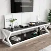 Mueble de TV para sala de estar con vidrio templado, diseño minimalista y moderno, combinación de mesa de centro y mueble de TV, mesa de centro de hierro forjado con acabado horneado