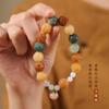 Grânulos de Lótus Bodhi Duobao Weathered Flores Ricas [Lótus Bom Caqui] Ágata Yanyuan Pulseira Feminina de Caqui Pêssego