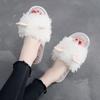 Pantuflas de algodón cálidas para mujer, de estilo coreano, con tejido rizado de alta gama, lindas orejas de peluche, ligeras, de lujo y con fondo suave.