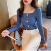 Camisa de gola quadrada para usar por baixo roupas femininas 2021 Primavera e Outono Novo moda slim modeladora tricô top manga longa suéter justo