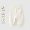 Calça de bebê com proteção para a barriga e abertura no entrepernas para meninos e meninas, calça de outono 100% algodão Classe A, cintura alta, calça comprida, estilo primavera e outono para crianças