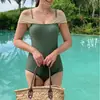 Traje de baño para mujer Nuevo Coreano ins de una pieza Sexy Conservador que cubre el abdomen Adelgazante Vacaciones Manantial termal Traje de baño