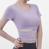 Ropa de yoga desnuda de manga corta para mujer, top deportivo sexy para pilates y ombligo, camiseta de secado rápido para correr y fitness para verano.