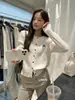 Suéter Cárdigan de Punto Trenzado Bordado Estilo Coreano Otoño 2026 Té Verde Limón Temperamento Suave Delgado Cuello Redondo para Mujer
