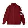 Cárdigan de Punto Holgado para Hombre, Chaqueta Suéter Rayada Roja de Otoño e Invierno, Suéter con Cremallera, Abrigo Cardigan de Punto para Hombre