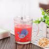 Taza de dibujos animados con asa y escala de vidrio Taza para sorber para niños 400ml taza de vidrio para leche y desayuno taza de vidrio taza para té de burbujas
